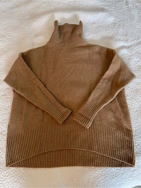 Cozy Rib-Trim Turtleneck Sweater - camel